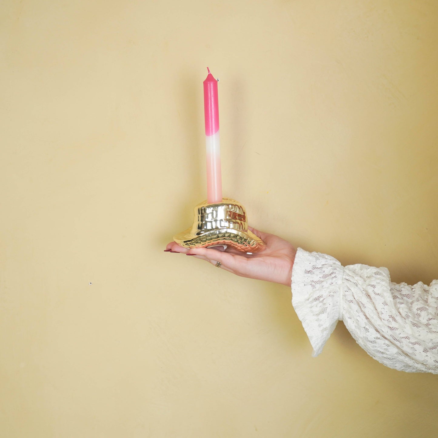 Candlestick - Cowboy Hat - Ceramic - Gold - 13.5x11x7 cm