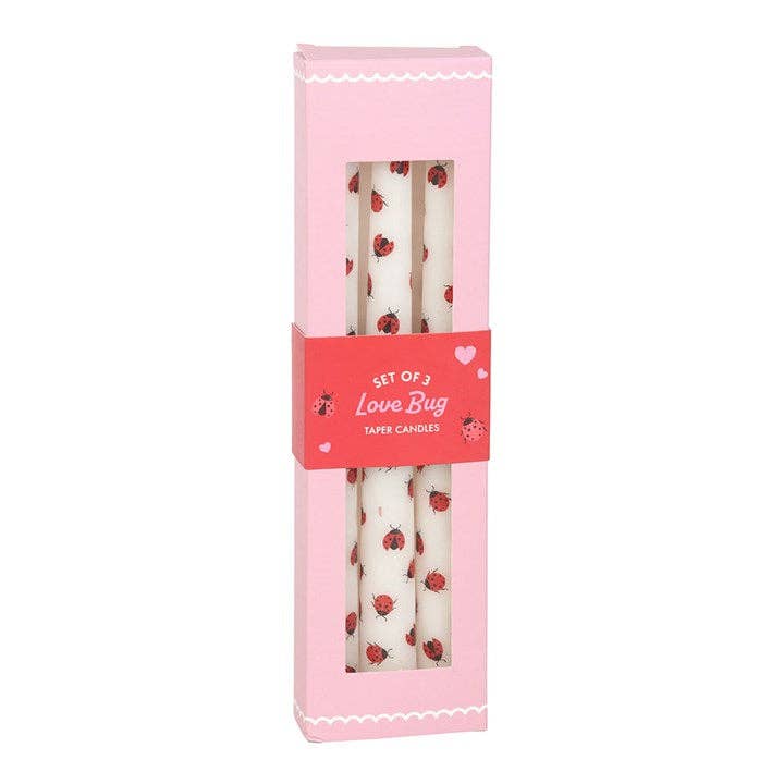 Set of 3 ladybug-print cone candles for Valentine's Day