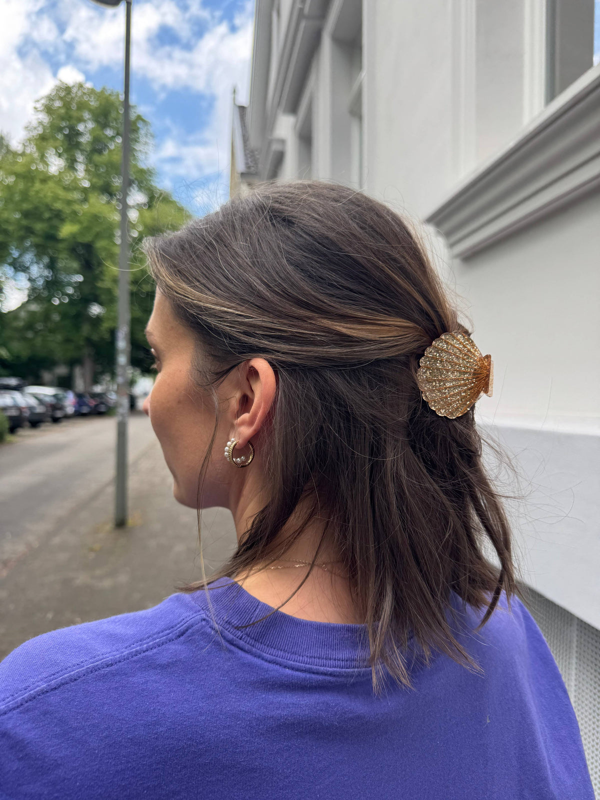 Gold Glitter Seashell Hair Clip