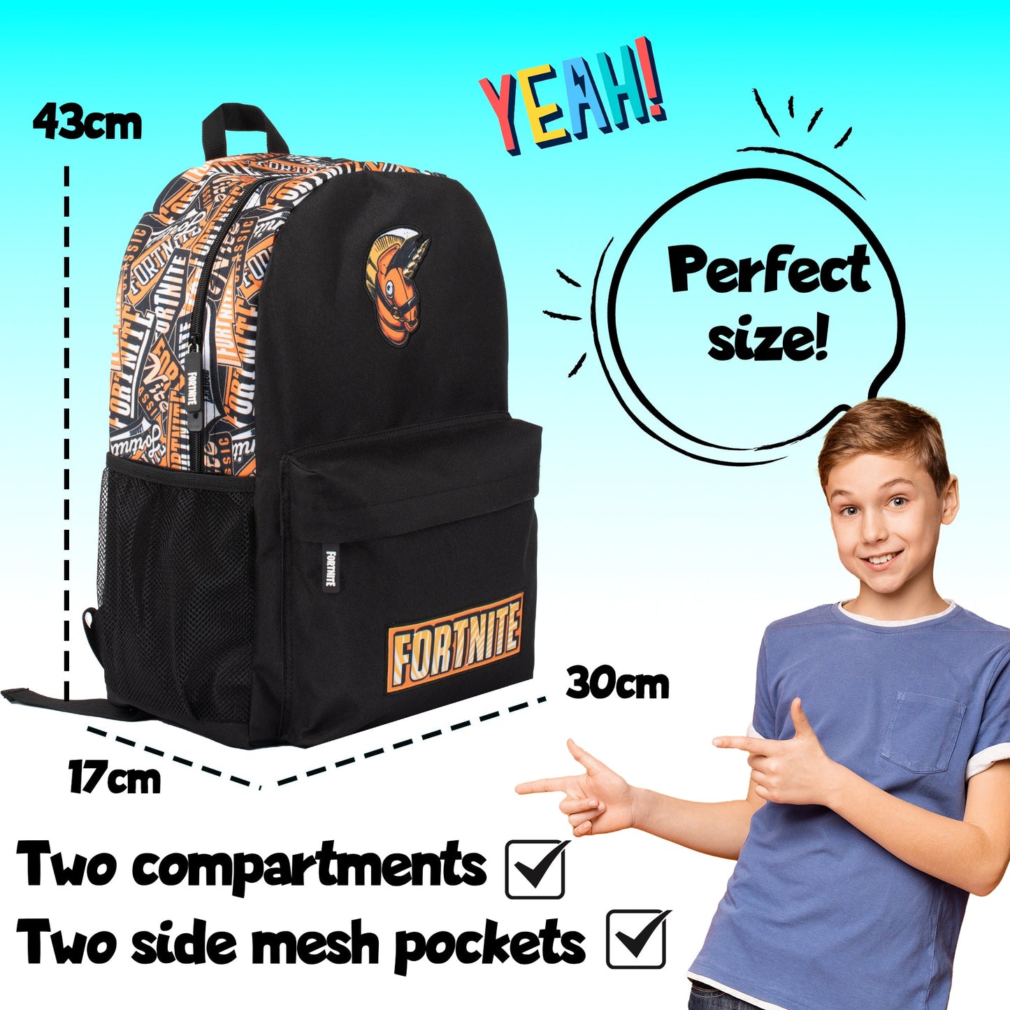 Fortnite Orange Sac à dos scolaire garçon