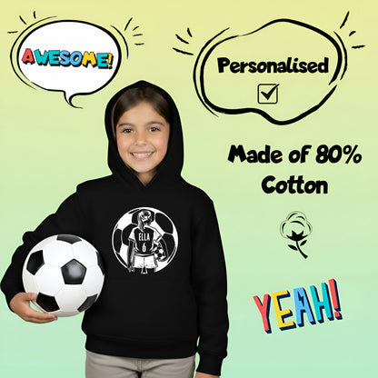 Fringoo football Sweat à capuche noir fille Cotton Rich Soft Hooded Sweatshirt- football Ball fille noir