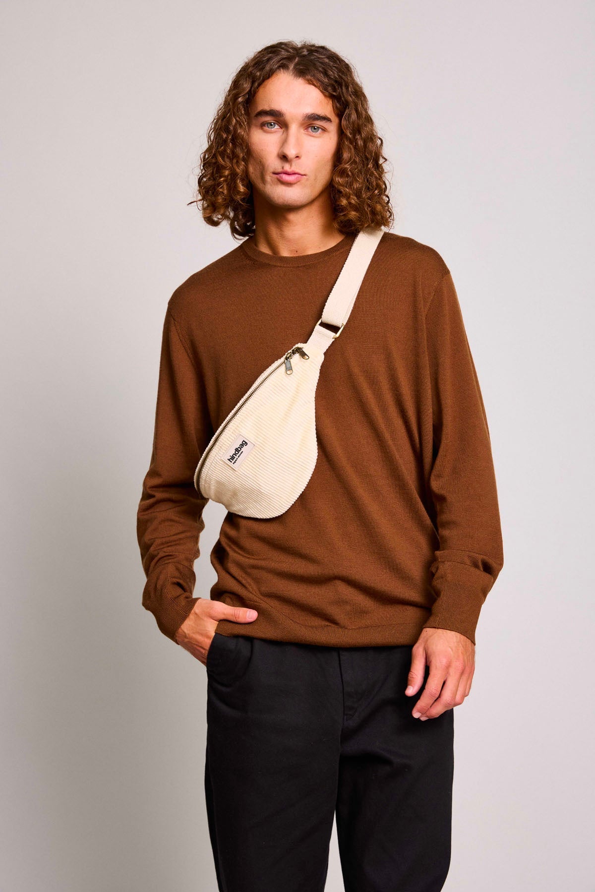 Sac banane Olivia Velours Beige