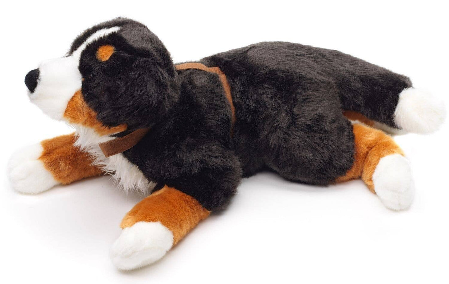 Reclining Bernese Mountain Dog plush toy (with harness)