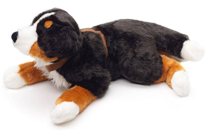 Reclining Bernese Mountain Dog plush toy (with harness)
