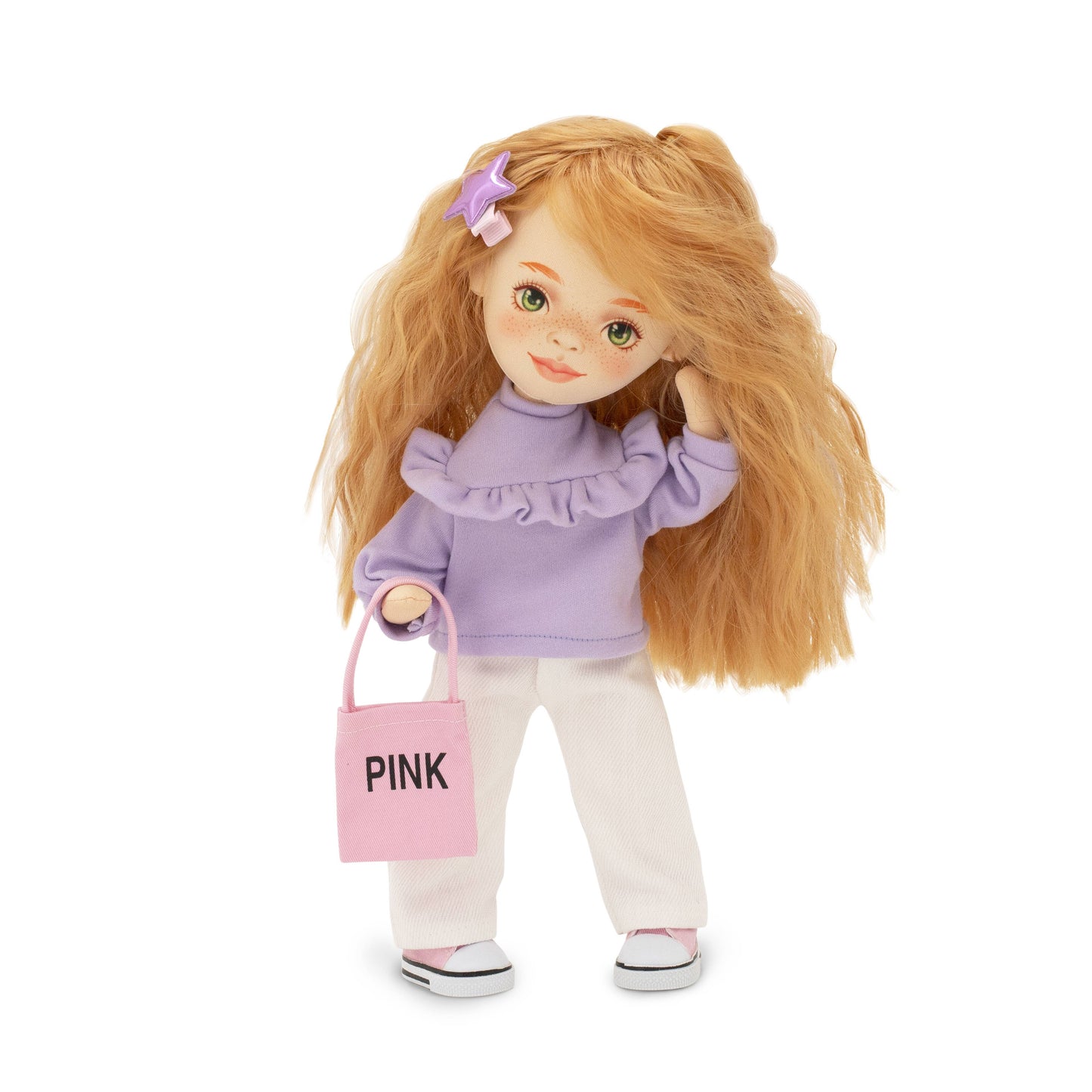 Sunny-pop met paarse trui, 32 cm