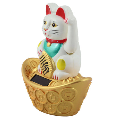 White solar lucky cat 14cm