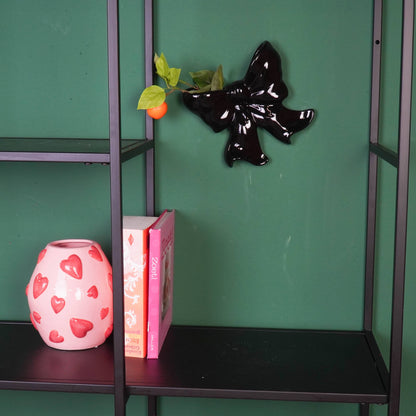 Vase mural- Vase Bol- Céramique- Noir- 19x18,5x5,5 cm