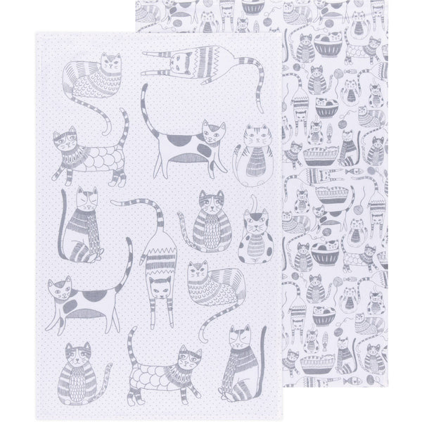 Set of 2 Cat Print London Gray Dish Towels