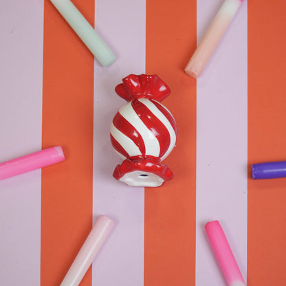 Kandelaar - Toffee Candy - Rood/Wit - 8,5x8,5x13 cm