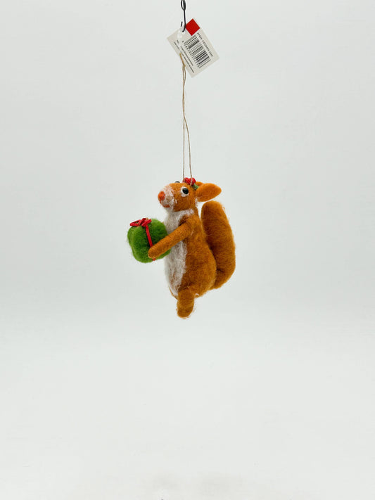 Hanging Christmas tree decoration in the form of a felt squirrel figurine