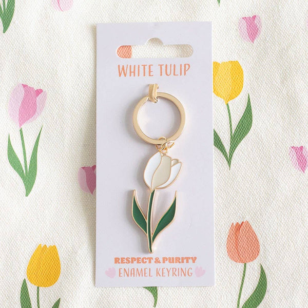 Witte tulp sleutelhanger