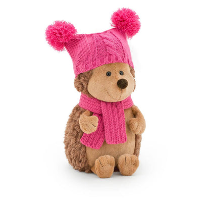 Peluche hérisson Fluffy avec bonnet à double pompons 15 cm