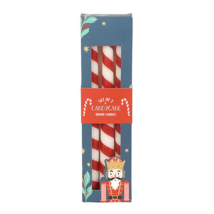 Set of 3 candy cane striped Christmas taper candles