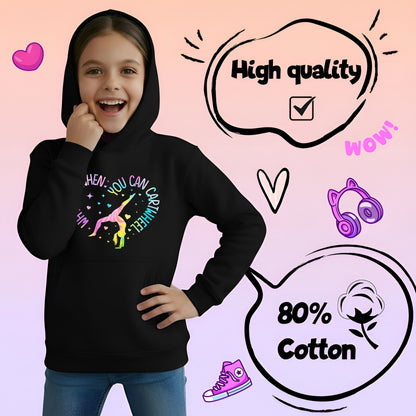 Fringoo Gymnastic Sweat à capuche for enfant Cotton Rich Soft Hooded Sweatshirt- Gymnastic CartWheel- noir