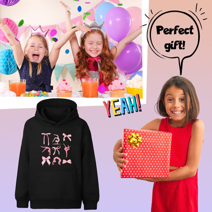 Fringoo Gymnastic Hoodie for Kids Cotton Rich Soft Hooded Sweatshirt - Ribbon Black