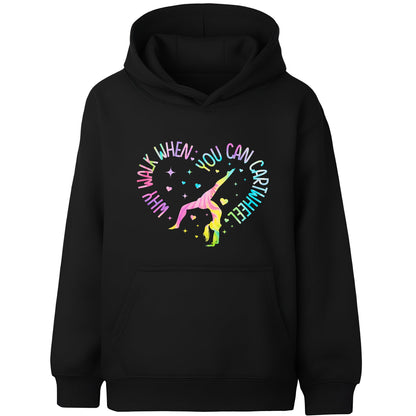Fringoo Gymnastic Sweat à capuche for enfant Cotton Rich Soft Hooded Sweatshirt- Gymnastic CartWheel- noir