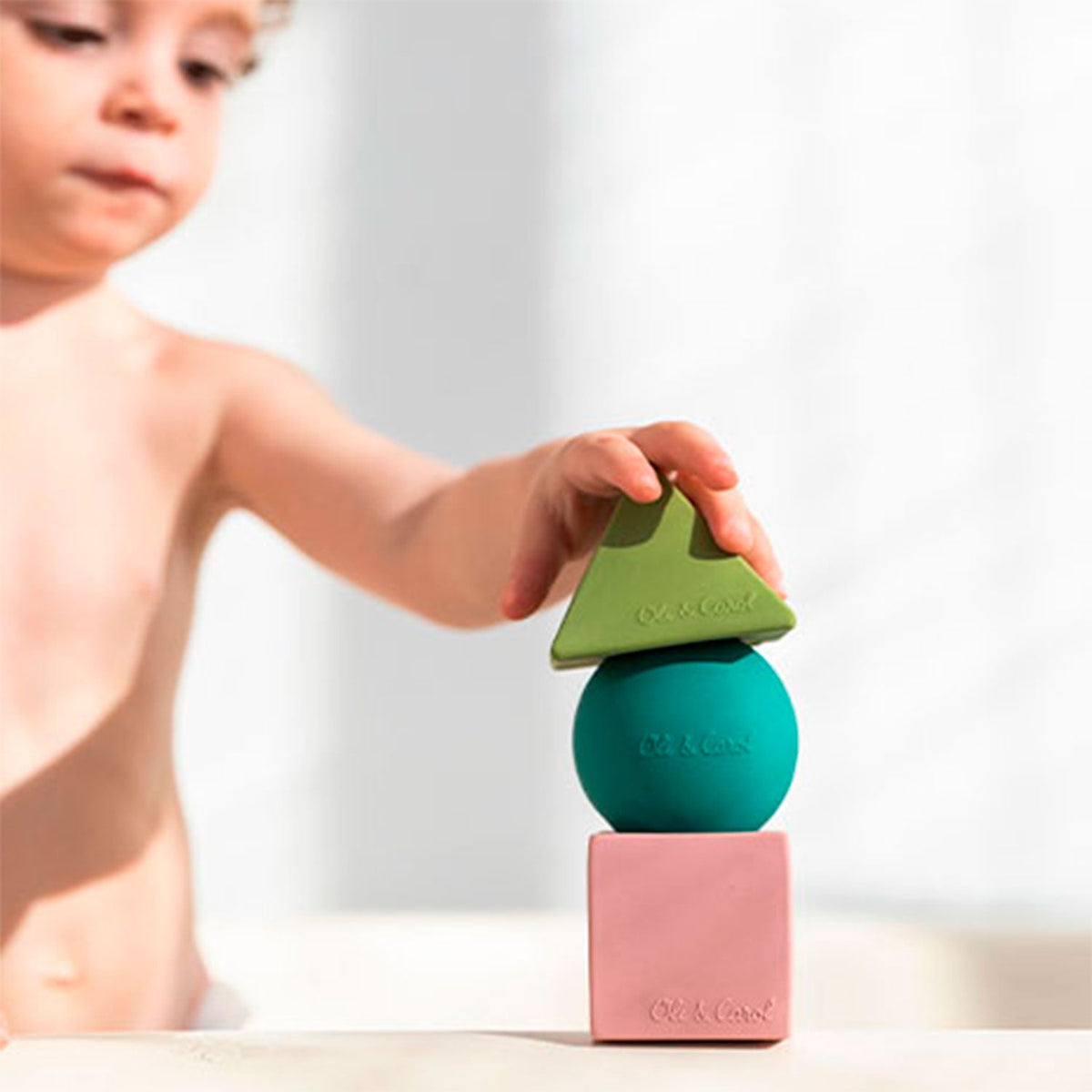 3 figurines géométriques, couleurs douces, jouet de construction pour bébé.