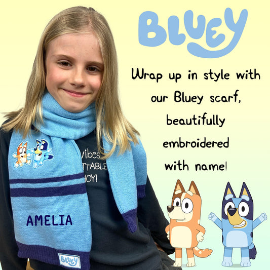 Bluey Children's Scarf Winter Woolly Scarf Soft and Warm Embroidered Name