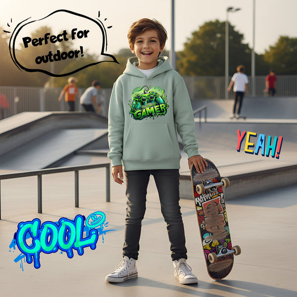 Sweat à capuche gaming – Fringoo gaming for Boys Cotton Rich Soft Hooded – gaming vert