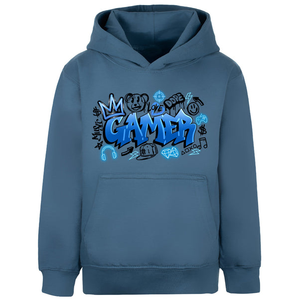 Sweat à capuche gaming – Fringoo gaming for Boys Cotton Rich Soft Hooded – gaming Graffiti bleu