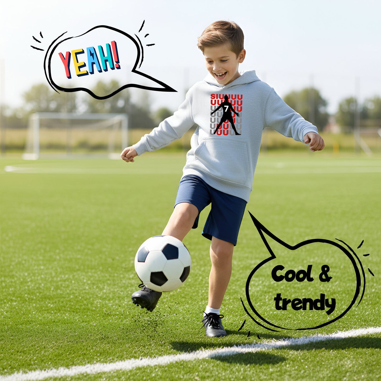Fringoo Gamer Hoodie Grey for Boys Cotton Rich Soft Hooded Sweatshirt - Cristiano SIUUU Grey