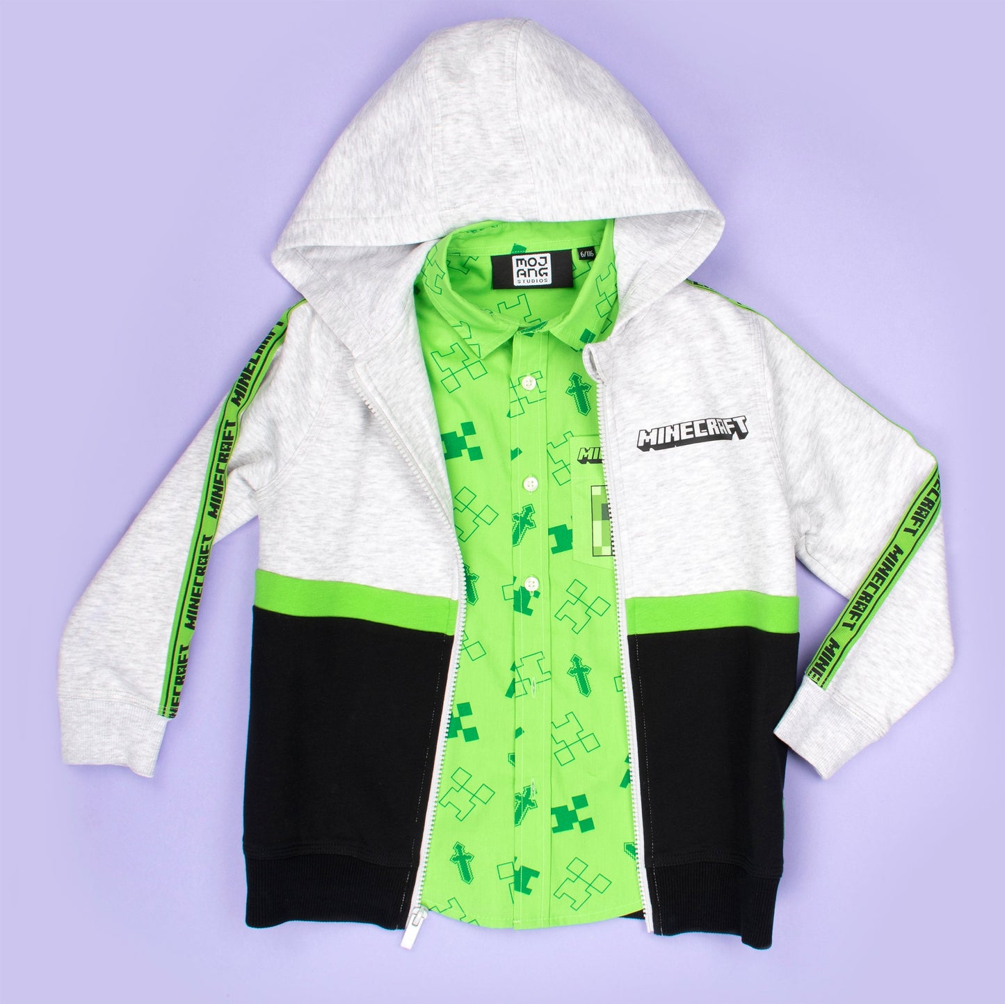 Minecraft Zipped Sweat à capuche – gris and noir
