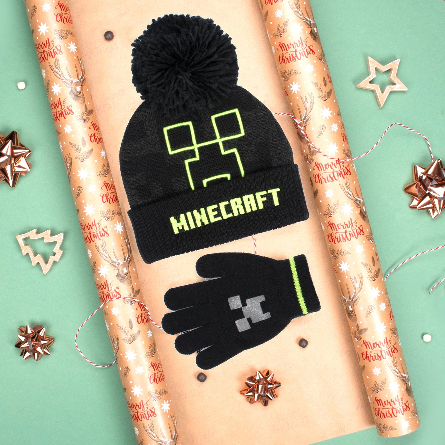 Minecraft Hat & Gloves Set – gris Creeper