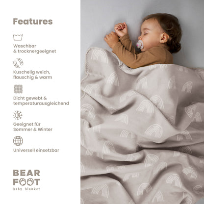 Organic Cotton Baby Blanket, Made in Germany, Rainbow - brown