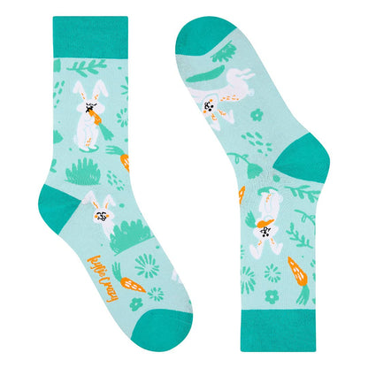 Unisex seamless mid-calf cotton socks with rabbit print