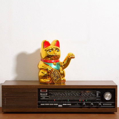 Lucky Maneki-neko cat in the shape of a wavy golden cat, 20 cm