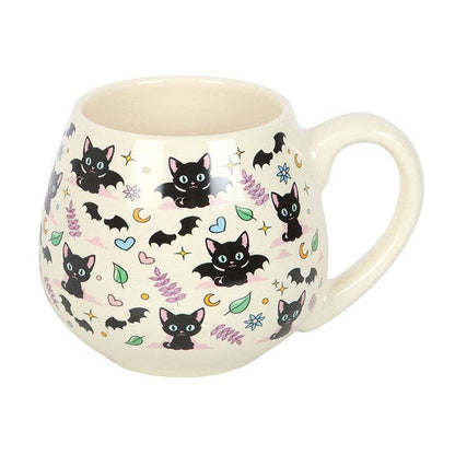 Tasse ronde en céramique avec motifs de chats noirs mignons et mystérieux