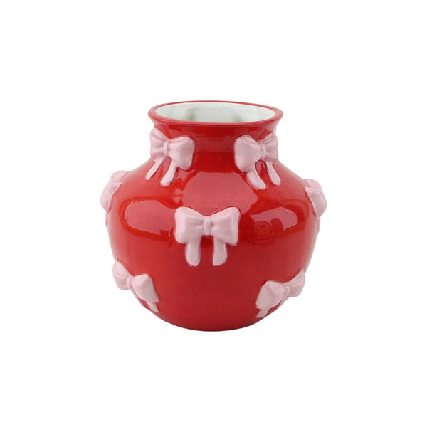 Vase - Ribbon Flower Vase - Red/Pink - 14.5x14.5x13cm