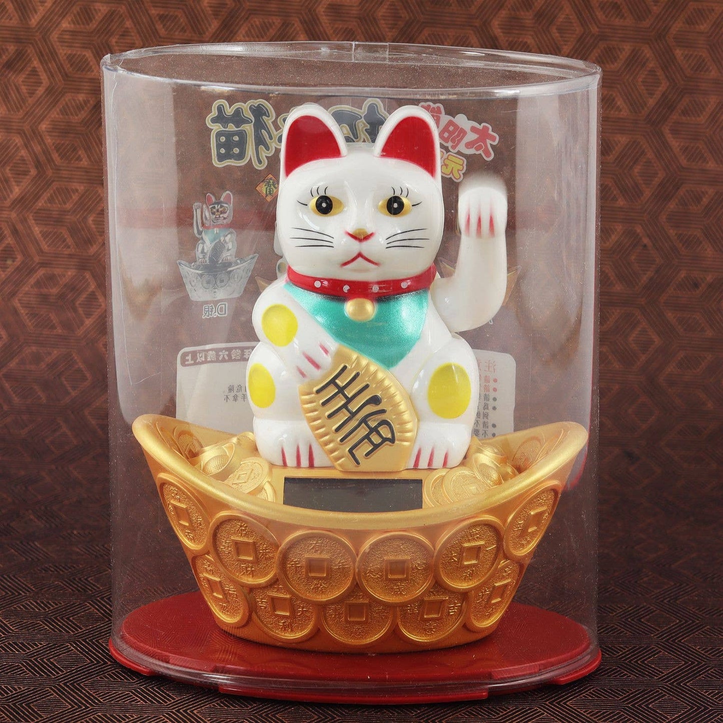 White solar lucky cat 14cm