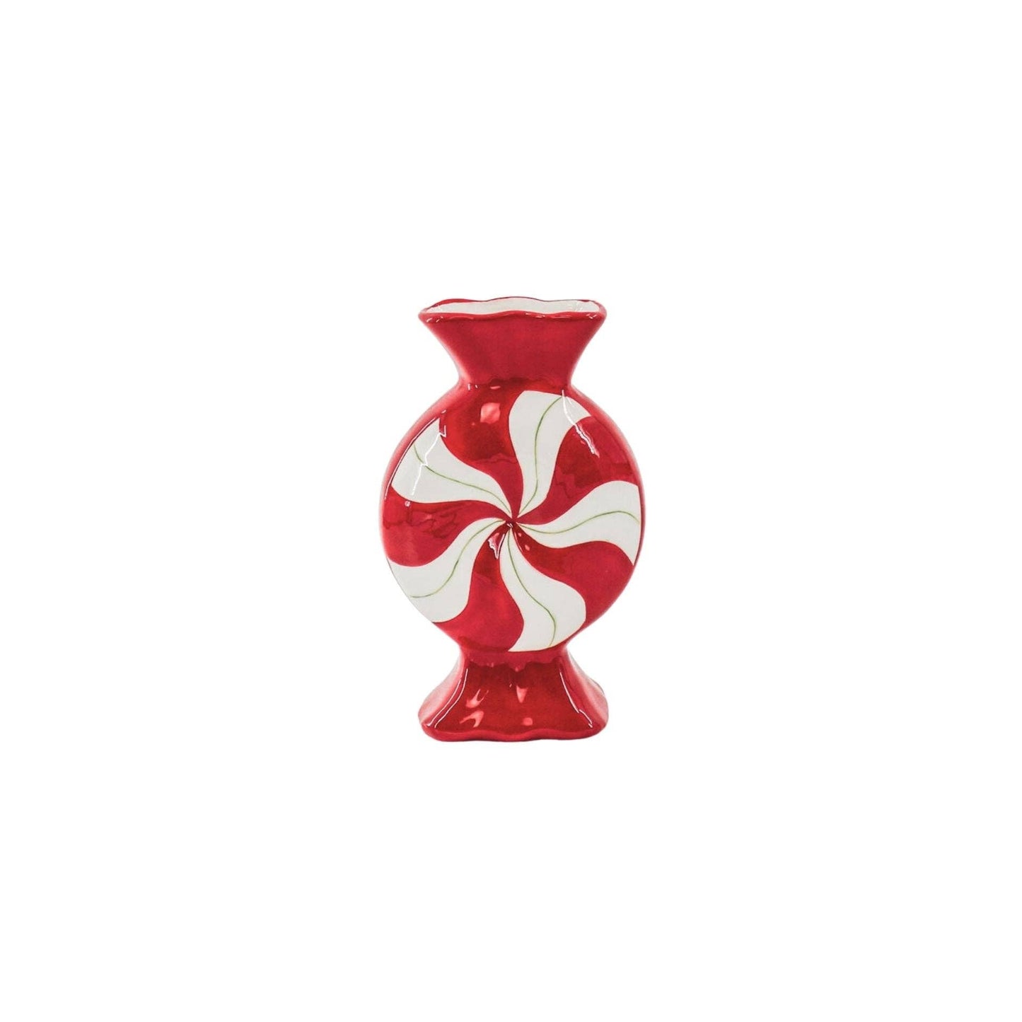 Vase à fleurs - Bonbon au caramel - -Céramique-Rouge/Blanc- 12x6,5x20cm