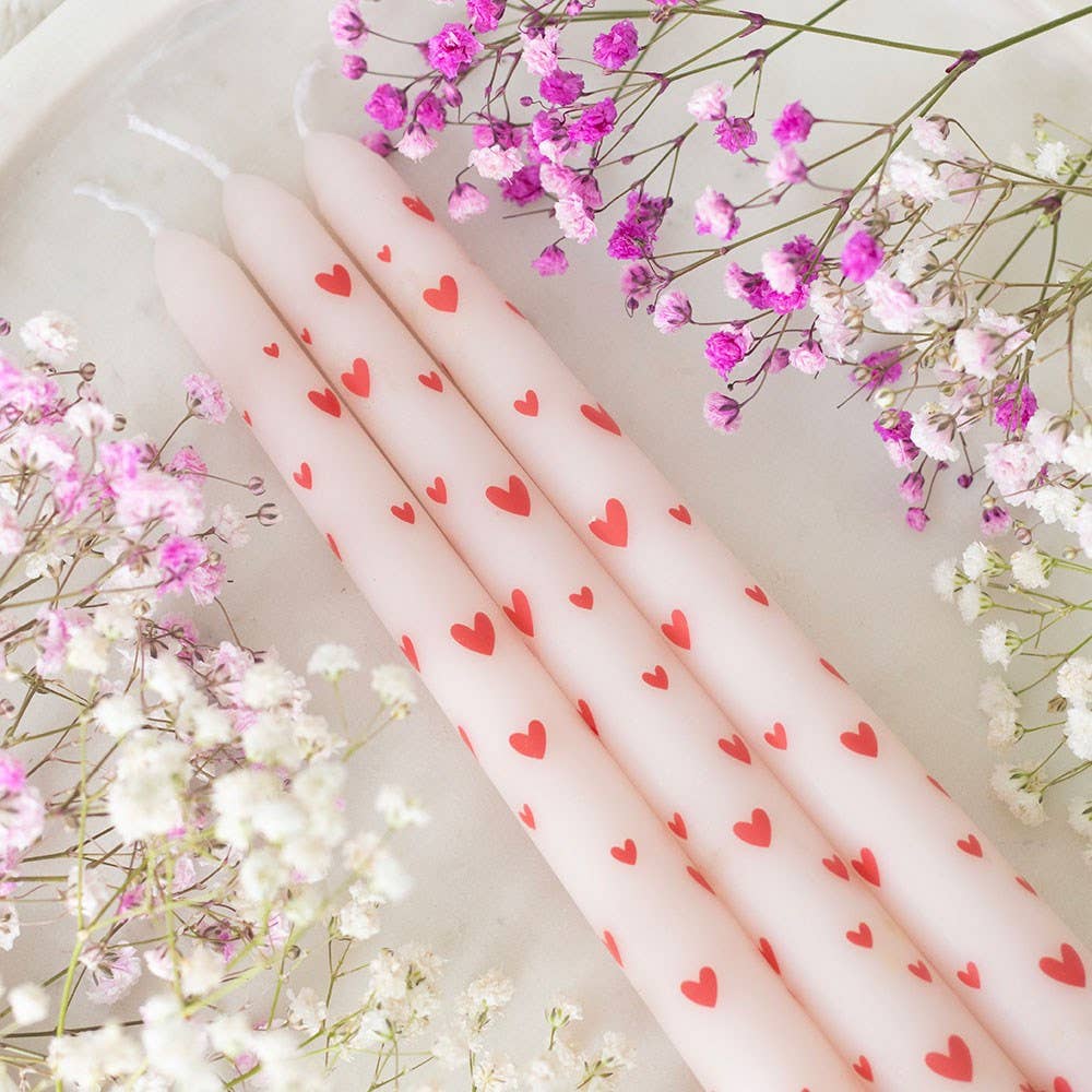 Set of 3 Heart-shaped taper candles for Valentine's Day