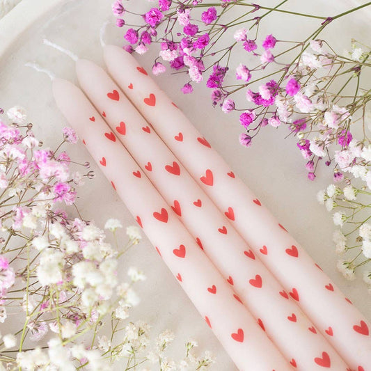 Set of 3 Heart-shaped taper candles for Valentine's Day