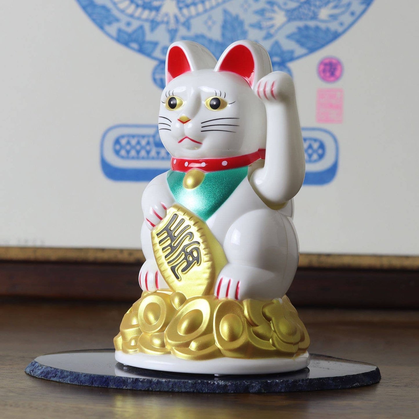 Maneki-neko gelukskat, golvende kat, 11 cm, wit