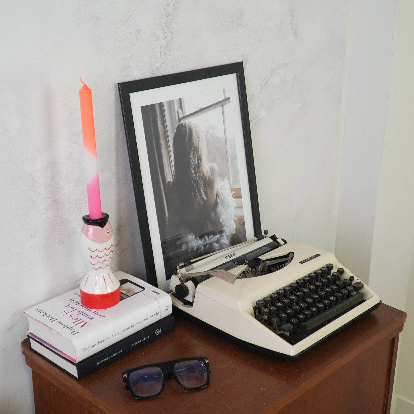 Candlestick - Fish - Red/White/Pink - 7x7x16.5cm