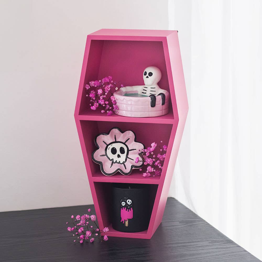 Fuchsia pink coffin-shaped shelf