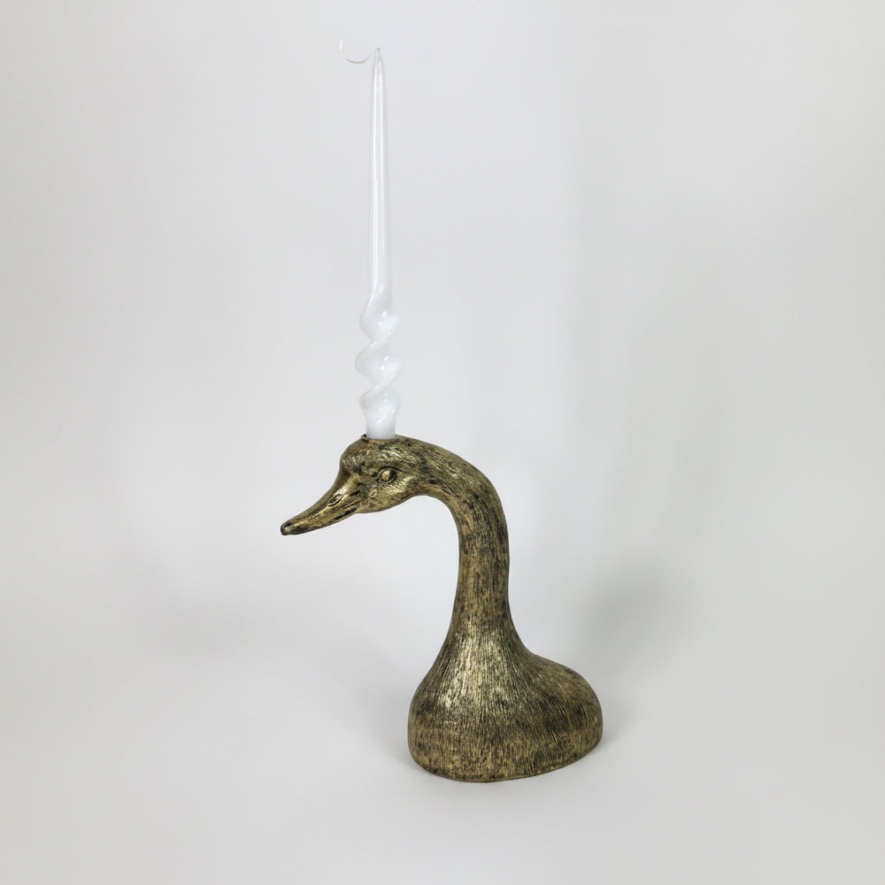 Bougeoir Tête de Canard doré antique