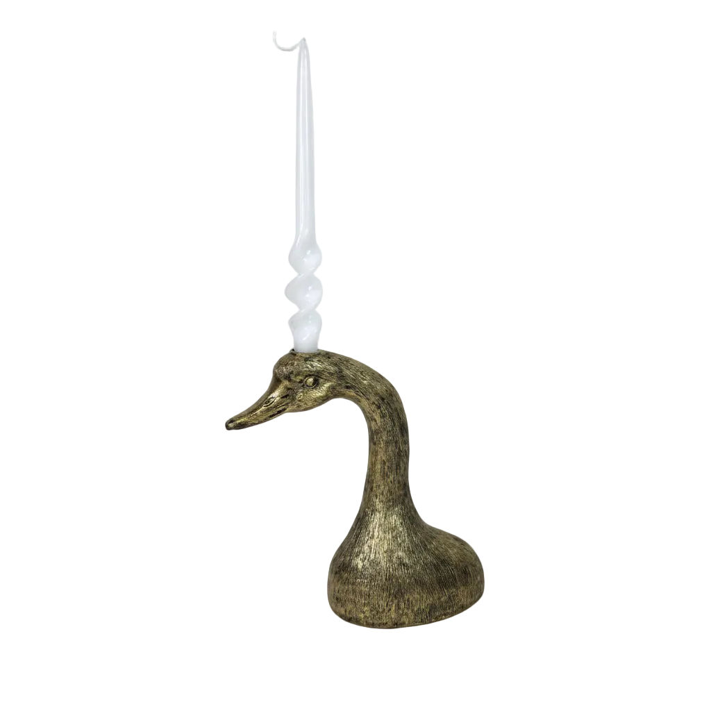 Antique Gilded Duck Head Candlestick