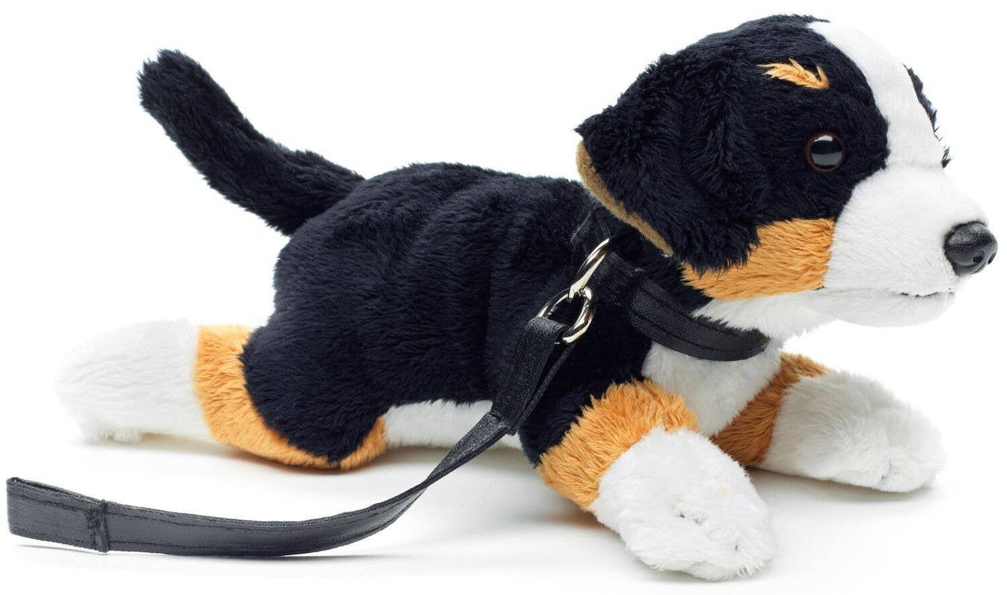 Reclining Bernese Mountain Dog plush toy (with leash)