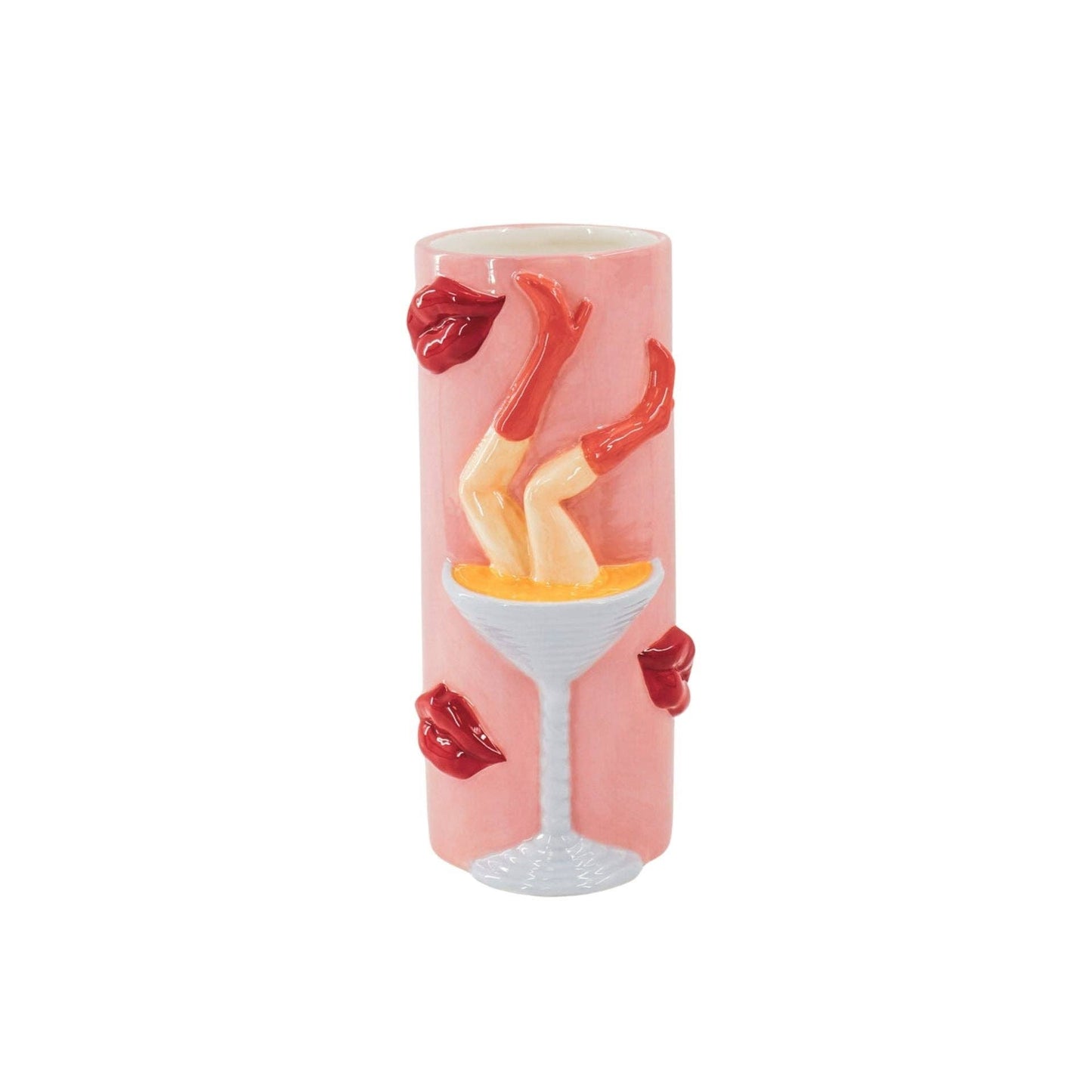 Bloemenvaas - Pornstar Martini Vaas - Keramiek - Roze/Rood - 14x12,5x28 cm