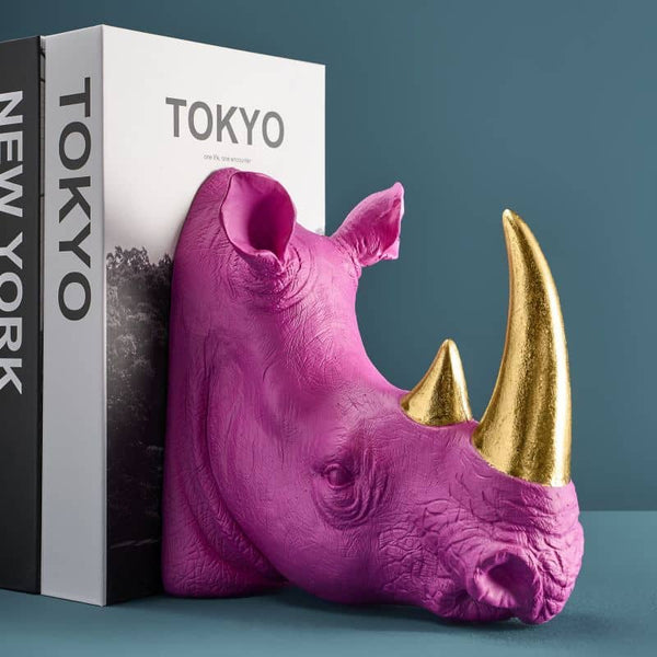 S/2 Rhinoceros Bookends, Magenta, 39.5 x 14.2 x 20.5 cm