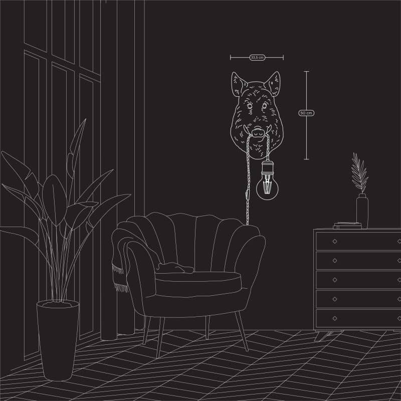 Willy the Wild Boar wall light, brown polyurethane resin