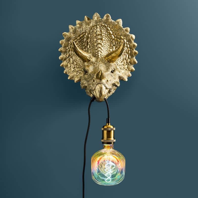 Triceratops Cera Gold wandlamp, hars, 31,5 x 28,5 cm