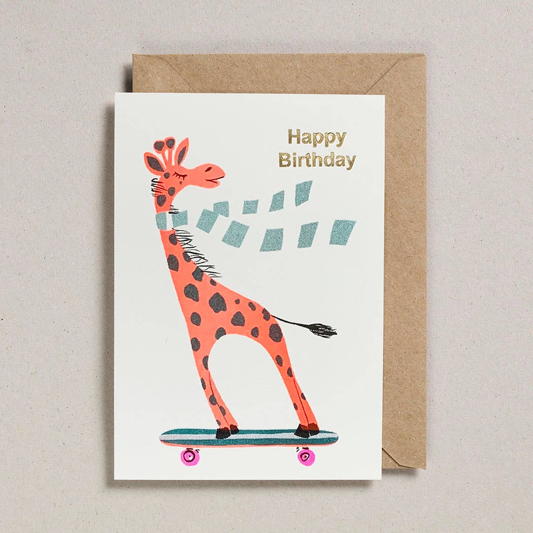Birthday Card - Giraffe on Skateboard