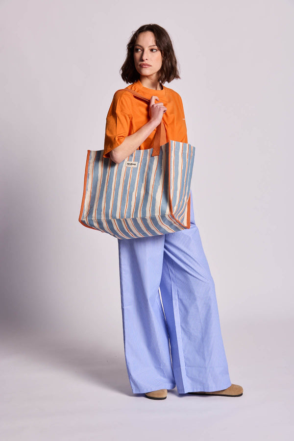 Claude Striped Orange and Blue Tote Bag