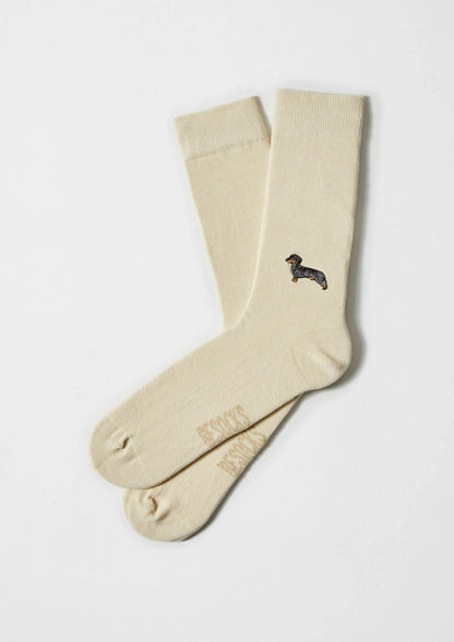 Chaussettes brodées BePets Teckel Beige