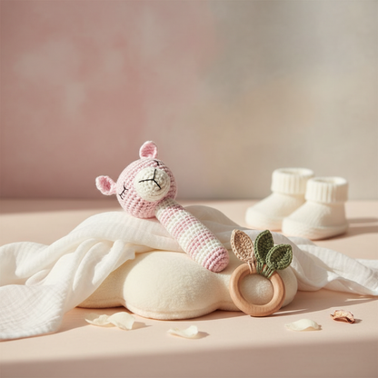 Gehaakte lama-rammelaar - lichtroze